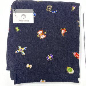 Kurochiku Kyoto, NWT, Furosiki wrap in black with colorful images.